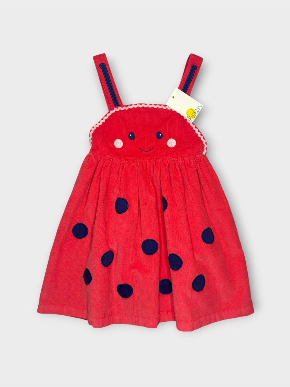 Mini Boden Red Corduroy Ladybug Pinafore Dress